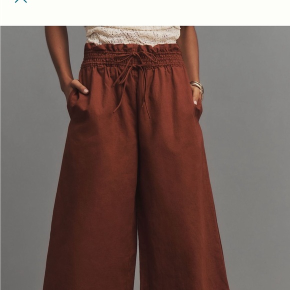 Anthropologie wide Leg Linen Pull-on Pants XSP Brown NWT - Picture 11 of 12